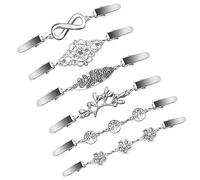 6 clips para cárdigan de punto, clip creativo de metal plateado, broche plateado sencillo, vintage para suéter para mujer, broche para chaqueta de punto y botones de ropa, desmontable, clip de