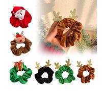 6 coleteros de Navidad para el pelo de mujer, bonitos coleteros de terciopelo suave de Navidad, alce, Papá Noel, coleta de caballo, Claus, cuerdas elásticas para mujer, accesorios de banda (rojo/verde