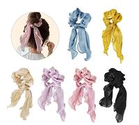 6 coleteros elásticos para el cabello, lazos largos de gasa con lazo, soporte para cola de caballo, bandas para el pelo para mujeres y niñas