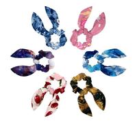 6 coleteros elásticos para el pelo, diseño de conejo, con lazo, lazos elásticos para el pelo, coleta de caballo, accesorios para mujer, diseño de flores rosas, patrón de princesas