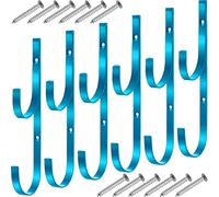 6 Colgadores de Poste de Piscina Gancho de Piscina con Soportes Metálicos para Natación con 12 Tornillos para Postes Telescópicos, Skimmers, Rastrillos de Hojas, Red, Manguera de Aspiración (Azul)