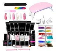 6 Color Nail Extension Gel, UV Light Poly Builder Kit, Manicure Set with Ba | Hex Shade Sculpting Resin, LED Curing Machine Care System, Pedicure Outfit with Gloss Finish, Fast Drying Liquid Hardener, Pe