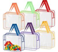 6 Colores Bolsas Almacenamiento Juguetes Transparentes PVC con Cremallera Asas, Cajas Organizadoras Impermeables Reutilizables, Bolsa Cosmético Portátil para Bloques Construcción Rompecabezas Libros