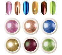 6 Colores Cajas Polvo de Cromo Perla, Efecto Espejo Uñas Con 6 Palos De Sombra De Ojos(02)