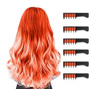6 colores Peines de Tiza de Colores para el Pelo Temporal Cabello Tiza No Tóxico Lavables Color para el Pelo Teñido Fiesta Navidad Cumpleaños y Cosplay Niñas y Niños Regalos(Naranja Fluorescente)