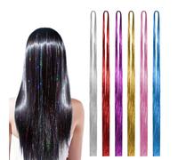 6 Colores Tinsel Hair Extensiones, 1200 Hebras, para Niñas Mujeres Fiesta Extensiones de Brillo Tiras de Cabello