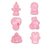 6 cortadores de galletas de animales de circo, cortadores de fondant, sellos de galletas, conejo, elefante, oso, tienda de campaña, payaso, kit de fabricación de moldes de silicona