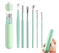 6 Counts/Set Ear Wax Removal Tool Set with Storage Tube, Stainless Steel Spiral Ear Massage Cleaning Tool, 6-in-1 Stainless Steel Ear Cleaning Kit, Portable Case for Travel & Home Use (Green)