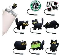 6 cubiertas de pajita de silicona para Stanley Cup, 10 mm lindo gato tapa de paja a prueba de polvo, tapa de pajita reutilizable, accesorios para pajitas Stanley Tumbler 30/40 oz, tazas no incluidas