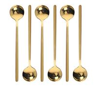 6 cucharas de café de acero inoxidable, cucharas de té redondas de postre con mango largo para chocolate caliente, té helado, postre con leche, café expreso dorado