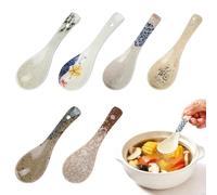 6 cucharas de cerámica para sopa, cucharas de 14 cm, cucharas de ramen retro, cucharas chinas asiáticas con patrón, cucharas japonesas de ramen, cucharas de porcelana para sopa dumplings pho wonton