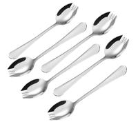 6 cucharas de ensalada, tenedor de cuchara de acero inoxidable con mango largo, postres de frutas, tenedores de fideos de arroz, cucharas y tenedores multifuncionales, apto para lavavajillas, color