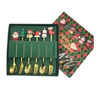 6 cucharas de Navidad de acero inoxidable para el hogar, tenedores de cena de Navidad, café, té, postre, vajilla creativa, regalo de vacaciones, suministros para amigos y familiares (verde, D)