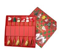 6 cucharas de Navidad de acero inoxidable para el hogar, tenedores de cena de Navidad, café, té, postre, vajilla creativa, regalo de vacaciones, suministros para amigos y familiares (rojo, D)