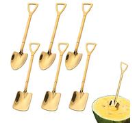 6 Cucharas de Pala de Acero Inoxidable, Creativa en Forma de Pala Roja, para Sandía, Leche, Té, Café, Azúcar, Helado, Postre (Dorado)