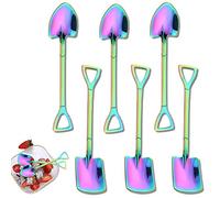 6 cucharas de pala de acero inoxidable, cuchara roja de pala creativa en forma de pala, cuchara de sandía, leche, té, café, azúcar, cuchara, helado, postre, cuchara (colorido)