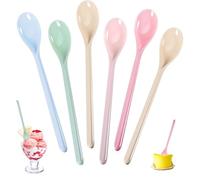 6 cucharas de plástico con mango largo, cucharas para huevos de colores y función antigoteo, reutilizables, para yogur, café, sopa y postre, resistentes a la rotura y práctica