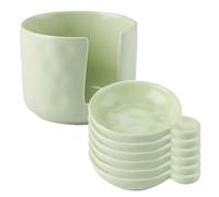 6 cuencos para salsa, plato de salsa de soja, cuenco pequeño de cerámica, juego de plato y soporte para salsa de inmersión, plato de condimento con caja de almacenamiento, mini recipiente de cerámica