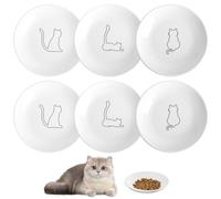 6 cuencos planos para gatos, 15 x 2,7 cm, cerámica, juego plano con antideslizante, comedero para gatos y perros, prevención de espondilosis cervical con marco de hierro negro
