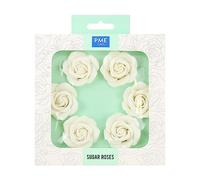 6 Decoraciones para Tarta de Rosas de Azúcar Blancas PME, 45 mm