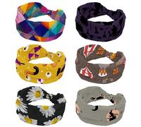 6 diademas anchas de Halloween con gato brujo y fondo morado para mujer, bandas deportivas antideslizantes, bandas elásticas para la cabeza, diadema ancha de moda para yoga, entrenamiento, uso diario