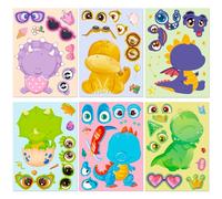 6 diseños Adorables pegatinas de rompecabezas con dinosaurios de estilo caricaturesco para vestir, actividades de rompecabezas con pegatinas para el aprendizaje temprano de los bebés