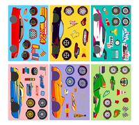 6 diseños Pegatinas de rompecabezas para decorar coches de carreras, pegatinas de rompecabezas para el aprendizaje temprano, juguetes interactivos para actividades entre padres e hijos.