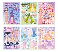 6 diseños Pegatinas de rompecabezas para vestir a chicas de dibujos animados, juego de pegatinas para vestir a niñas, juguetes interactivos para actividades entre padres e hijos