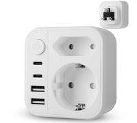 6 en 1 Adaptador De Enchufe España A UK con 2 Puertos USB-A/Tipo-C, GeeRic Enchufe Universal Viaje Tipo G para Reino Unido, Irlanda, Hong Kong y Singapur, 3400 W/250 V-13 A