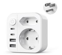 6 en 1 Adaptador Enchufe Americano, 3750W Adaptador Enchufe USA con 2 USB C y 2 USB A, Enchufe de Viaje Tipo B para US Canada Mexico Colombia Tailandia