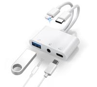 6 en 1 Adaptador USB C a 3.5mm Jack Auriculares con Cargador OTG Adaptador USB, Tipo C + Lighting a Aux Audio Auriculares Jack Divisor para iPhone 16/15/14/13/12/11 Galaxy S25/S24/S23/S22/S21/S20