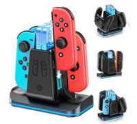 6-EN-1 Base de Carga para Switch, Compatible con SW/OLED/SW2 Joy-Cons & Switch1/2 Pro Mandos, 2,5 H Estación de Carga Nintendo Switch 2 para 4 JoyCons/2 Pro Mandos, Cargador Joy-con con 9 Modos RGB