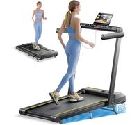 6 en 1 Cinta de Correr Plegable, 12% Inclinación Cinta de Andar Electrica, 16KM/H Under Desk Treadmill for Home, Frecuencia Cardíaca, Dual Pantalla Walking Pad, Altavoces Bluetooth & App