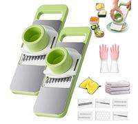6 en 1 Cortador de Mandolina, Cortador de Verduras Multifuncional con 6 Cuchillas de Acero Inoxidable, Herramientas de Cocina para Rebanar, Rallar, Cortar en Juliana y Hacer Waffles (2PCS)