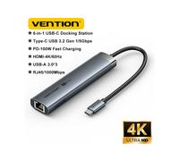 (6-EN-1-HDMI-RJ45) Adaptador USB 3.0 Vention 6 en 1 Gen 1 USB C HUB 4K a 60 Hz Tipo C 3.1 a HDMI RJ45
