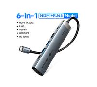 (6 en 1 HDMI RJ45) Concentrador USB C Vention 4K 60 Hz Tipo C a HDMI RJ45 Ethernet PD 100 W SD TF compatible