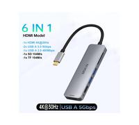 (6 EN 1) HUB USB C 4K60Hz Tipo C a HDMI PD 100W Adaptador compatible con Macbook iPad Pro M2 M1 Accesorios