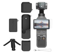 6 en 1 Protección Kit con Cristal Templado Compatible con DJI Osmo Pocket 4 | Funda Silicona + Protector Pantalla Cristal Templado 9H+Mini Trípode, Funda Blanda Antigolpe, Accesorio Viaje Portátil
