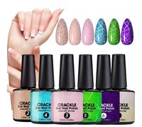 6 esmaltes de uñas de gel Crackle - Set UV, diseño básico, arte de uñas craquelado con efecto mármol para viajes, escuela, educación en el hogar, viajes de negocios y manicura creativa para niñas y