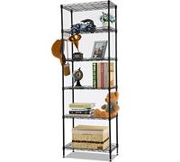 6 Estantes Estantería, 6 Baldas Estantería de Alambre, Estantería de Cocina,Estantería en Metal con Ganchos Laterales, Cromado, 54 x 29 x 160 cm, Negro