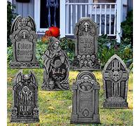6 estilos de letreros de estacas de Halloween de piedra sepulcral de patio de 27 pulgadas de altura, lápidas de cementerio de patio, piedras sepulcrales corrugadas para Halloween y decoraciones de césped al aire libre