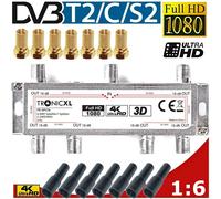 6-Fach Satélite Divisor+Intemperie+Conector F Distribuidor Suave Dvbt DVBT2