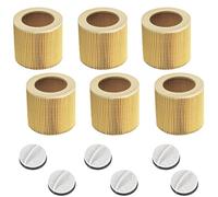 6 filtros de cartucho originales y tapas de ONE! Adecuado para todos los aspiradores húmedos/secos de Kärcher WD2 MV2 WD3 MV3 A2054 A2201 A2204 como Kaercher 6.414-552.0 y 4.075-012.0 - Made in Europe