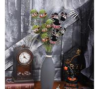 6 flores artificiales de caníbal de Halloween para fiesta de Halloween, casa encantada, decoración de jarrón (3 piezas negras + 3 piezas verdes)