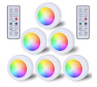 6 focos LED RGB, funciona con pilas con mando a distancia, 16 colores de cambio de color, iluminación regulable para debajo de los muebles, inalámbrico, lámpara táctil LED, temporizador y función de