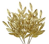 6 follajes de Navidad con purpurina de hojas de laurel de Navidad, decoraciones de árbol de Navidad doradas de 60 cm, adornos de Navidad de hojas artificiales para Año Nuevo, fiesta, arreglo floral