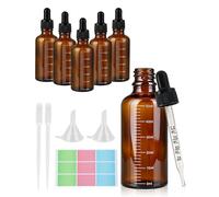 6 frascos con pipeta de 50 ml - Frasco cuentagotas de vidrio ámbar con 2 embudos, 2 pipetas y 1 hoja de etiquetas, ideal para aceites esenciales, aromaterapia, laboratorio y colorantes líquidos