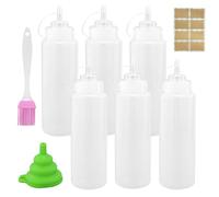 6 frascos de apretón, botella de 500 ml con tapas, botella de salsa de 16 oz, botellas de condimento sin fugas con pincel de aceite para hornear ketchup salsa picante aceite de oliva mostaza con