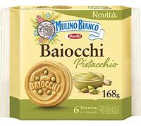 6 galletas de pistacho Mulino Bianco Baiocchi, ideal para desayuno o aperitivo, sin aceite de palma, 6 porciones de 3 galletas