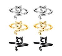 6 Ganchos De Ganchillo Para Dedos, Anillos Con Patrón De Gato, Ganchos Decorativos Para Dedos, Anillos Ajustables, Agujas De Tejer